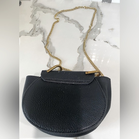 Black Saddlebag Crossbody Purse with Gold Chain - Picture 2 of 2